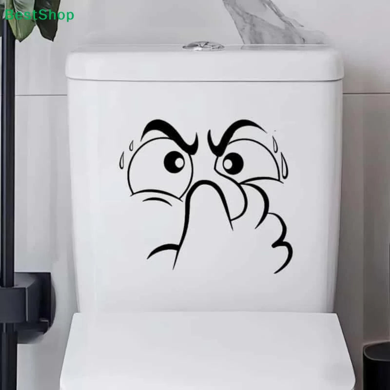 sticker mural noir visage triste dessin animé salle bain amovible décoration humoristique