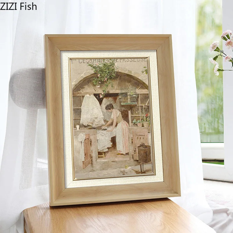 Cadre photo vintage en bois massif de couleur blanche