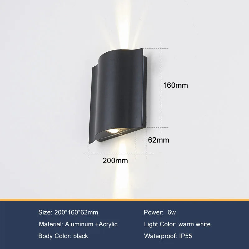 lampes murales extérieures noir ondulées ip55 6w 12w 18w moderne aluminium