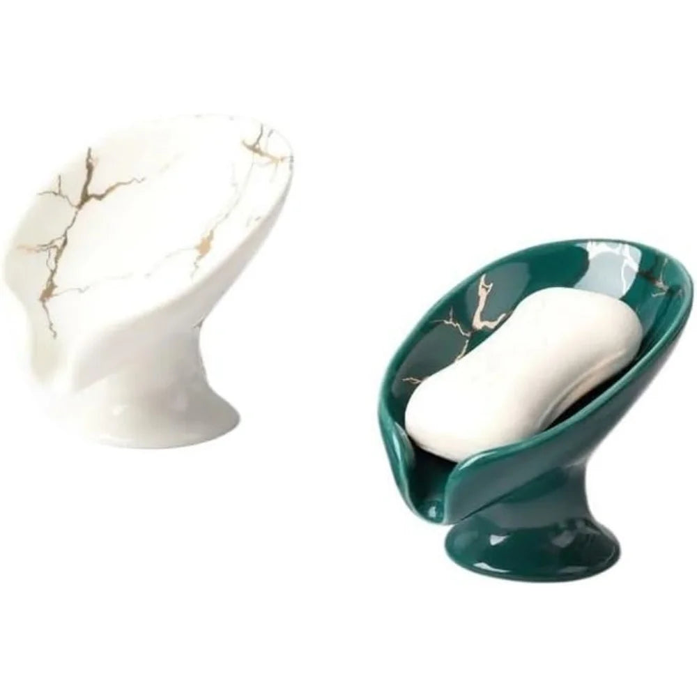 porte savon céramique imitation marbre feuille moderne blanc vert foncé drainage salle bain cuisine