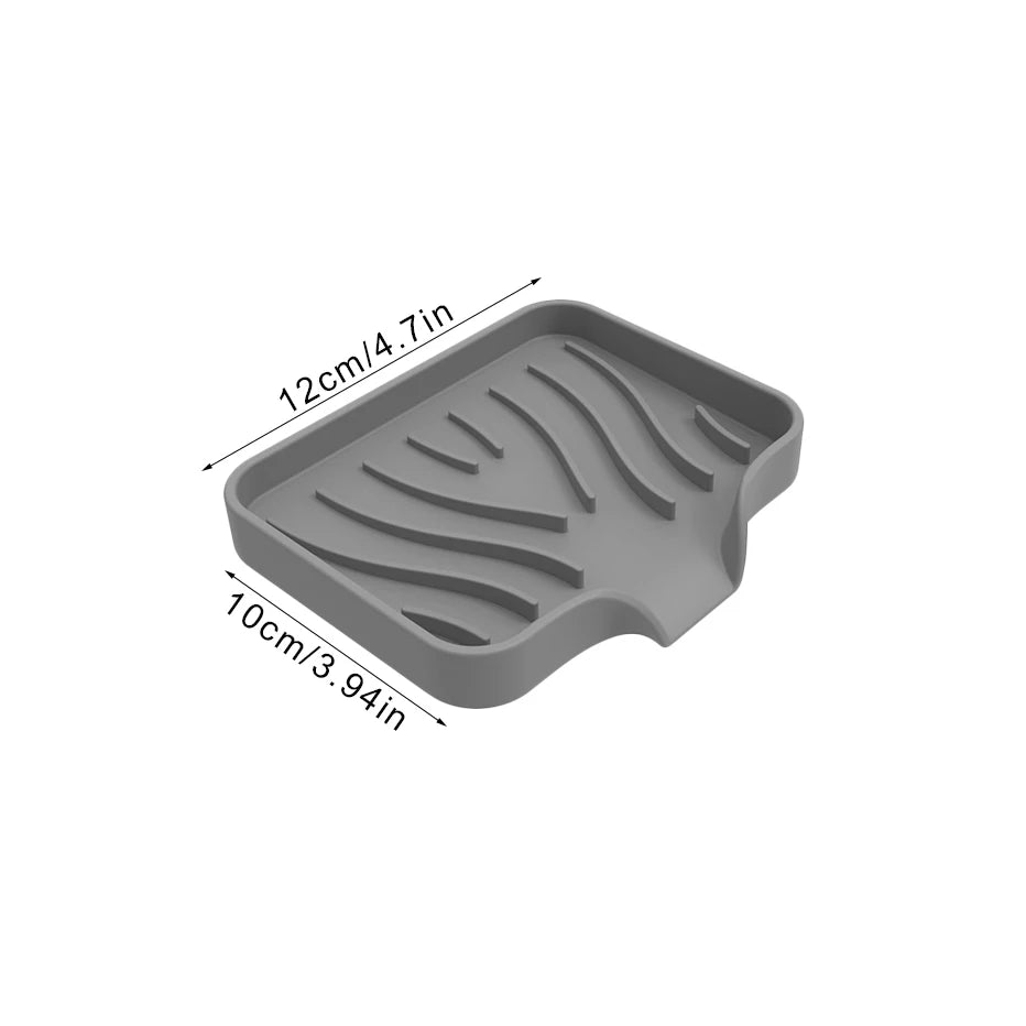 support savon silicone auto drainant moderne gris vert rayures ondulées brosse dents savon bouteille