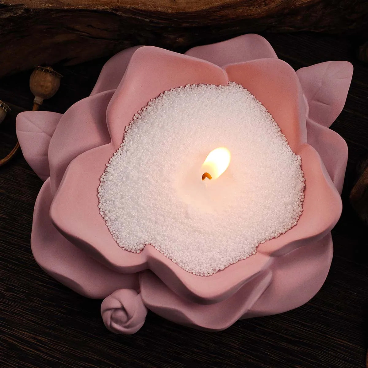 bougies fleur lotus silicone rose pâle moderne fabrication artisanale exposé zenintérieurDecoration