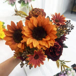 bouquet fleurs artificielles tournesol moderne orange jaune rouge blanc vert décoration intérieure mariage anniversaire