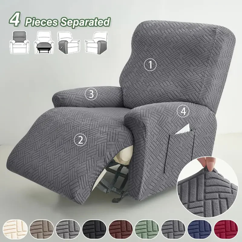 Housse fauteuil inclinable gris rayures diagonales moderne adhésif poche machine lavable polyestère