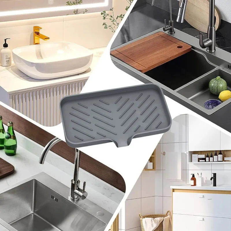 support savon gris blanc moderne adhésif rayures horizontales drainage anti dérapant cuisine salle bain
