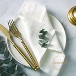 serviettes cuisine rustiques coton noir orange beige blanc rose pâle franges rustic naturel