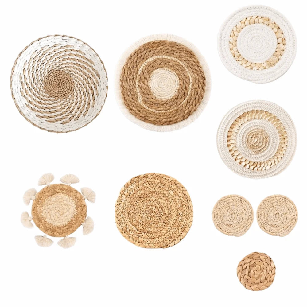 assiettes décoratives boho spirales franges naturel beige noir blanc rustic murales tressées