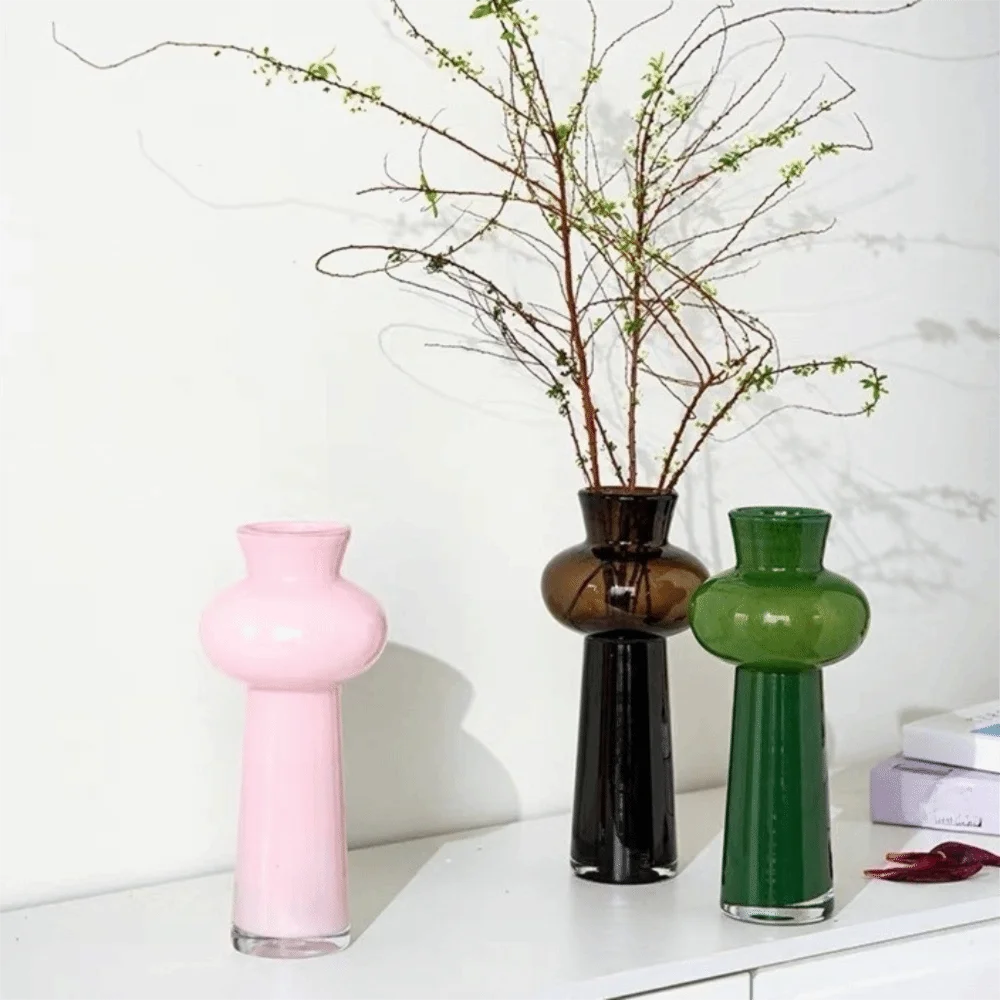 vase transparent moderne vert rose noir fleurs artificielles grande taille
