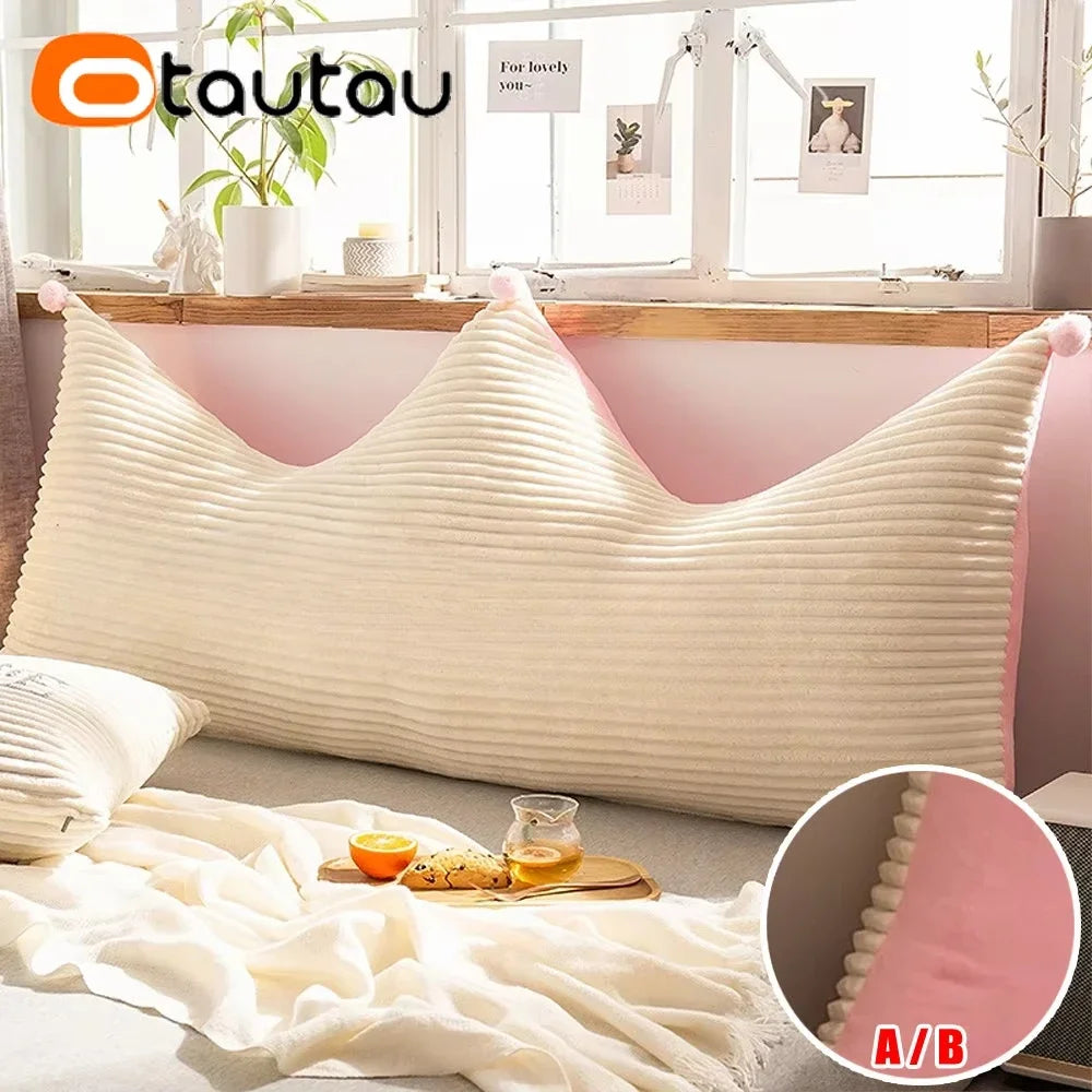 coussin décoratif solide floqué côtelé pompons beige rose gris lit tête lit
