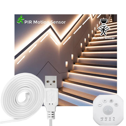 ruban led blanc adhésif moderne détecteur mouvement effet poursuite 60v 5w salon escalier armoire