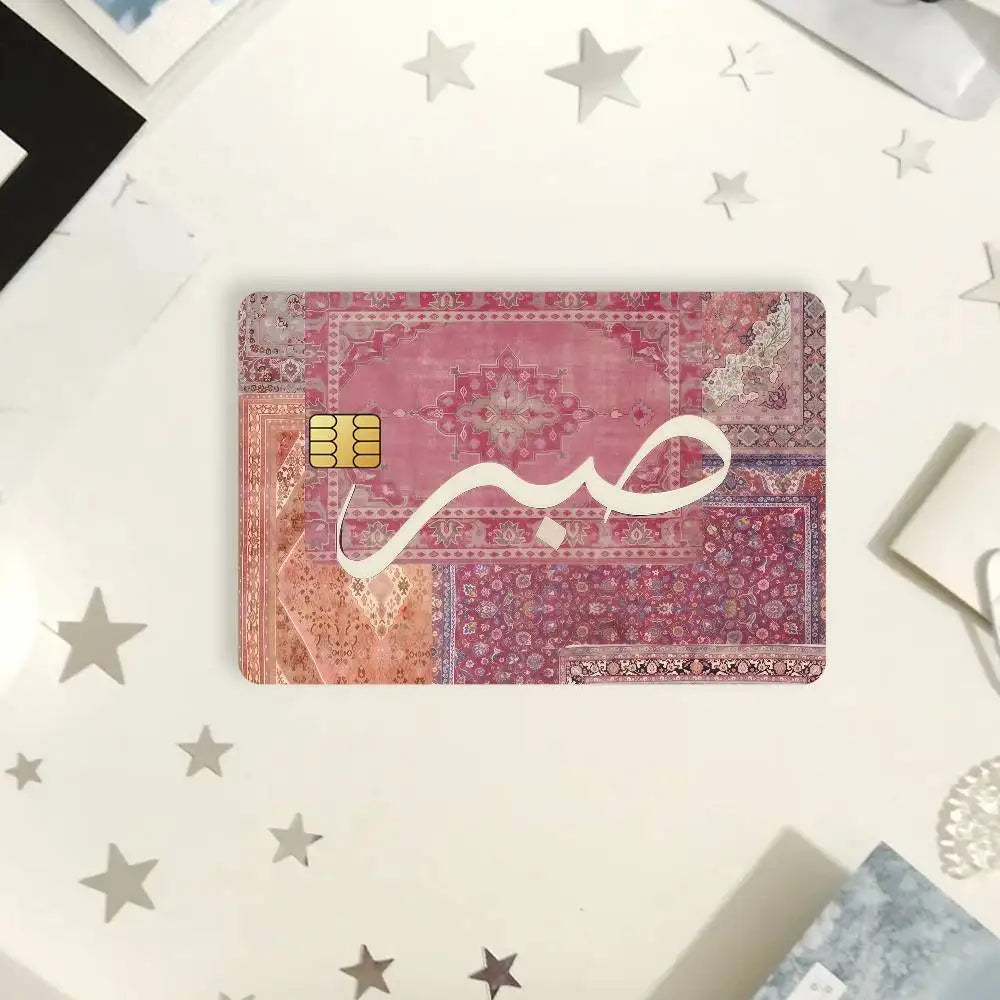 autocollants carte credit motif geometrique moderne bleu marron rose beige patchwork İslamique pieces