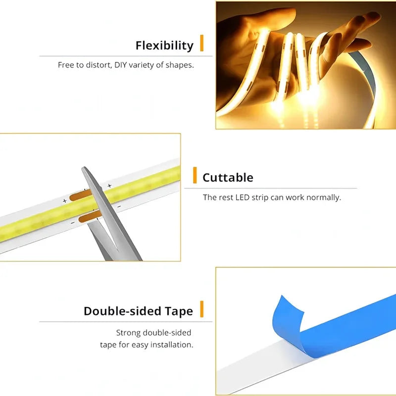 ruban led blanc flexible interrupteur tactile adhésif moderne minimaliste chambre salon décoration éclairageintérieur