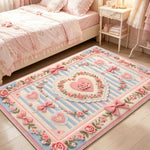tapis rose romantique lolita rubans roses coeurs dentelle salon chambre 140x200cm polyester