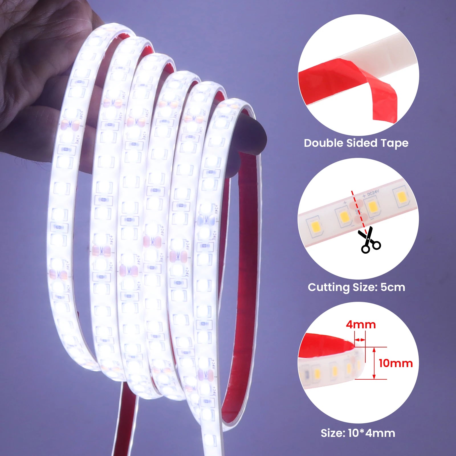 Détail du ruban LED avec panneau solaire en fonctionnement
