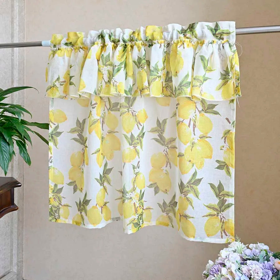 rideau pastoral imprimé citrons jaunes blancs feuilles vintage maison
