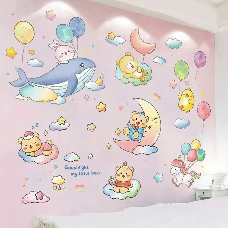 stickers muraux animaux cartoon multicolores enfants deco chambre salon adhésifs