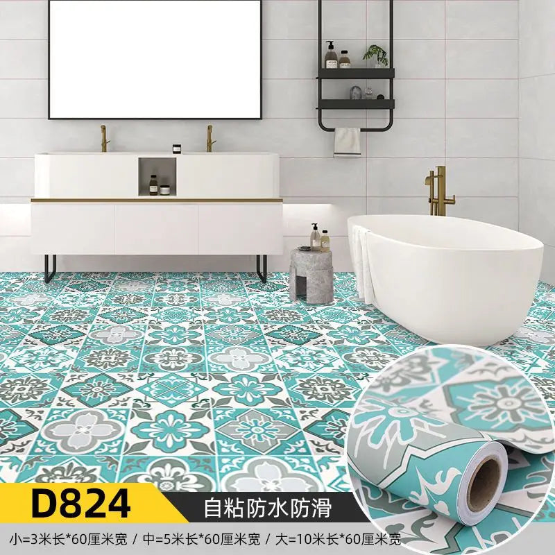 autocollant mural moderne motifs géométriques floraux rouleau blanc bleu gris