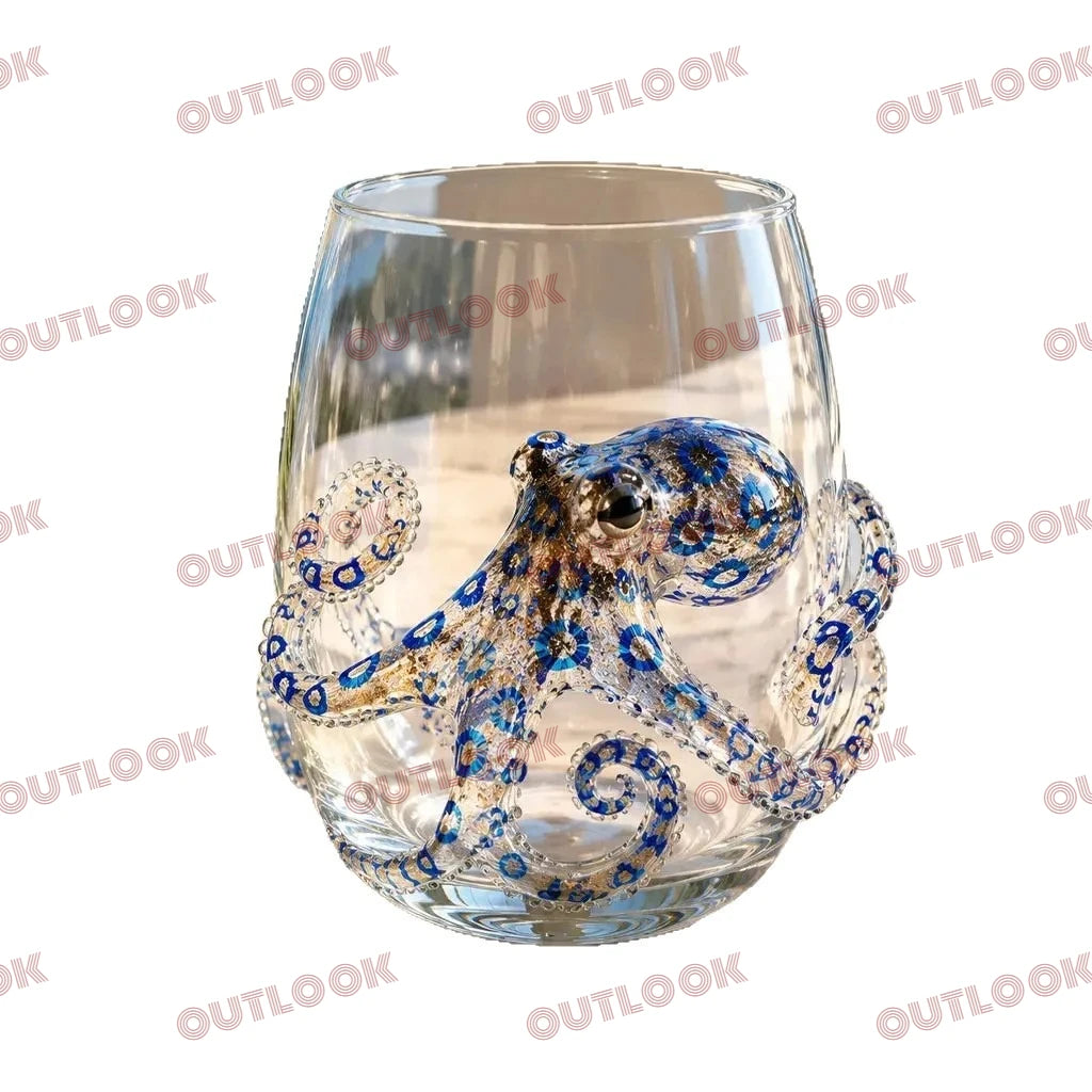 verre vin transparent animaux marins crabe hippocampe pieuvre décoration marineOpaque
