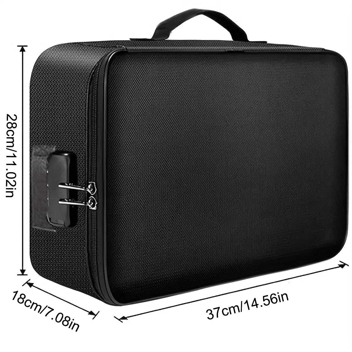 valise rangement noir tissu texturé moderne poignée amovible fermeture glissière serrure combinée portable officeécole