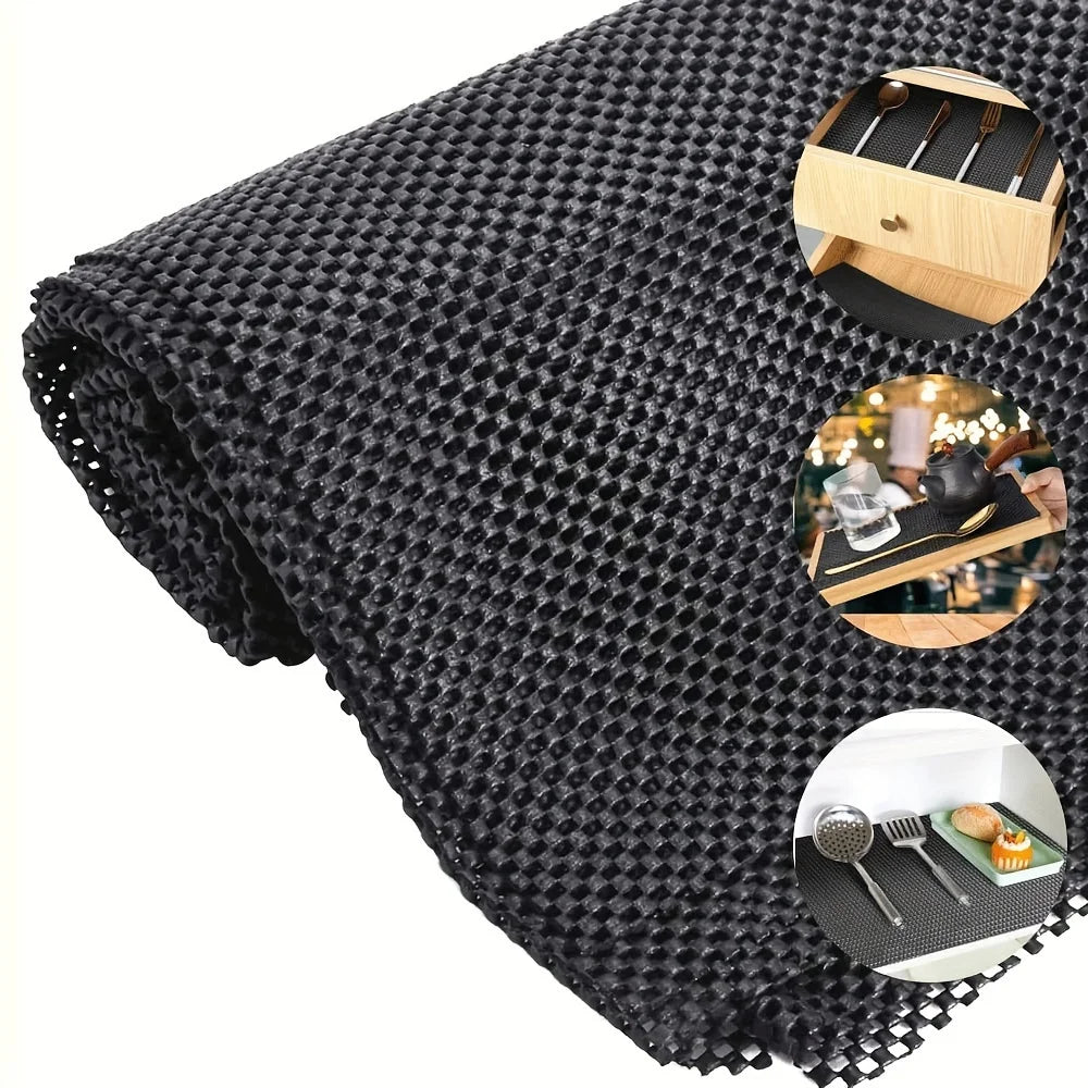 tapis antidérapant noir treillis alvéolaire utilitaire minimaliste 150x100cm cuisine tiroirs comptoirs