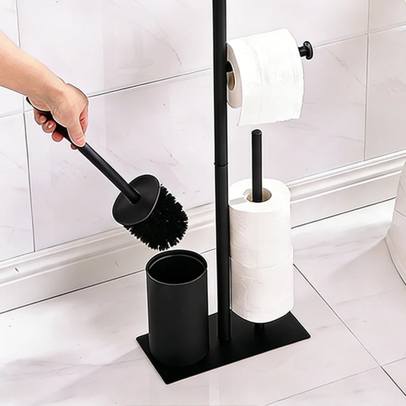 support toilette moderne noir acier inoxydable plaque carrée rouleaux papier toilette brosse wc plateau