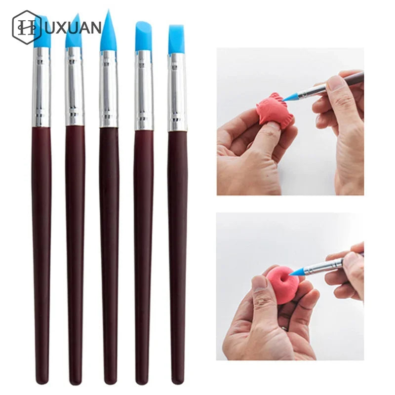 outils nail art brosse peinture bleu marron pointues modernes sculpteur argile poterie bricolage