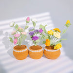 décoration maison bouquet fleurs crochetées pots couleur rose fleur miniature décorative champêtre artisanal