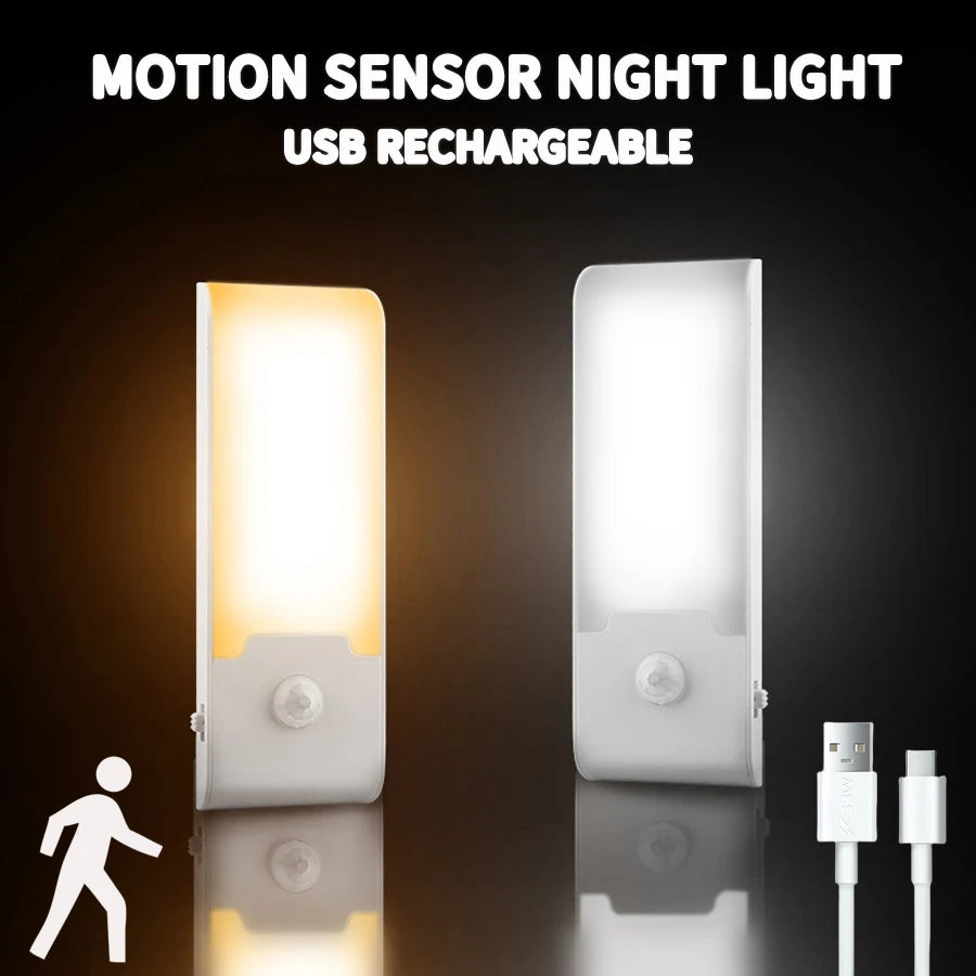 lampe nuit capteur mouvement rechargeable usb blanc moderne adhésif led