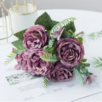 bouquet artificiel roses soie orange rouge rose blanc violet feuilles vertes classiqueintérieurDecorationFestivalMarriage