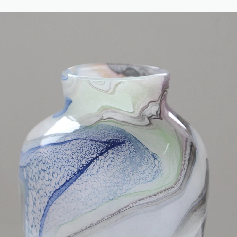 vase moderne opaques marbré blanc bleu gris rose vert jaune fleurs artificielles tableDecoration