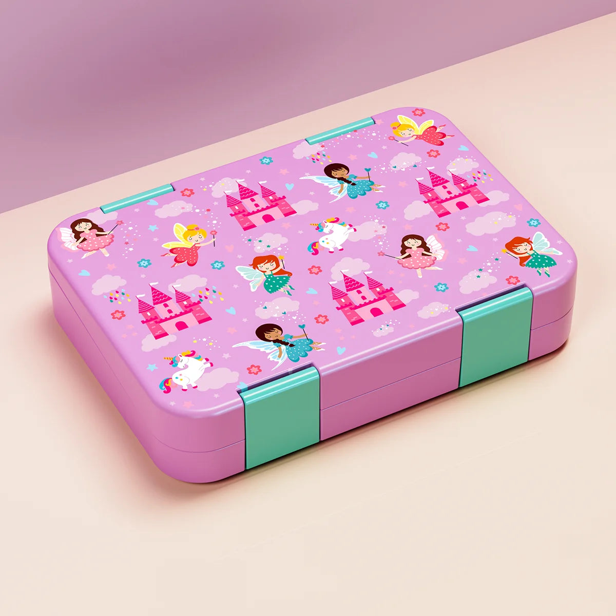 boîtes lunch violet rose bleu clair licorne princesse sirène compartiments couvercle poignées détachables modernes