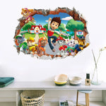 sticker mural 3d pat'patrouille multicolore enfants chambre salon décoration effets 3d adhésif chambre fête