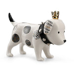 statue chien décoration moderne blanche motifs géométriques collier clous couronne dorée chambre salon