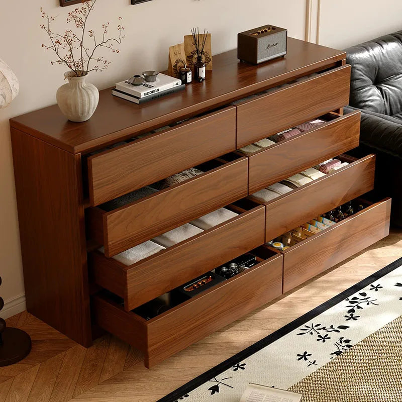 commode tiroirs chêne foncé grain naturel moderne tiroirs rangement salon minimaliste