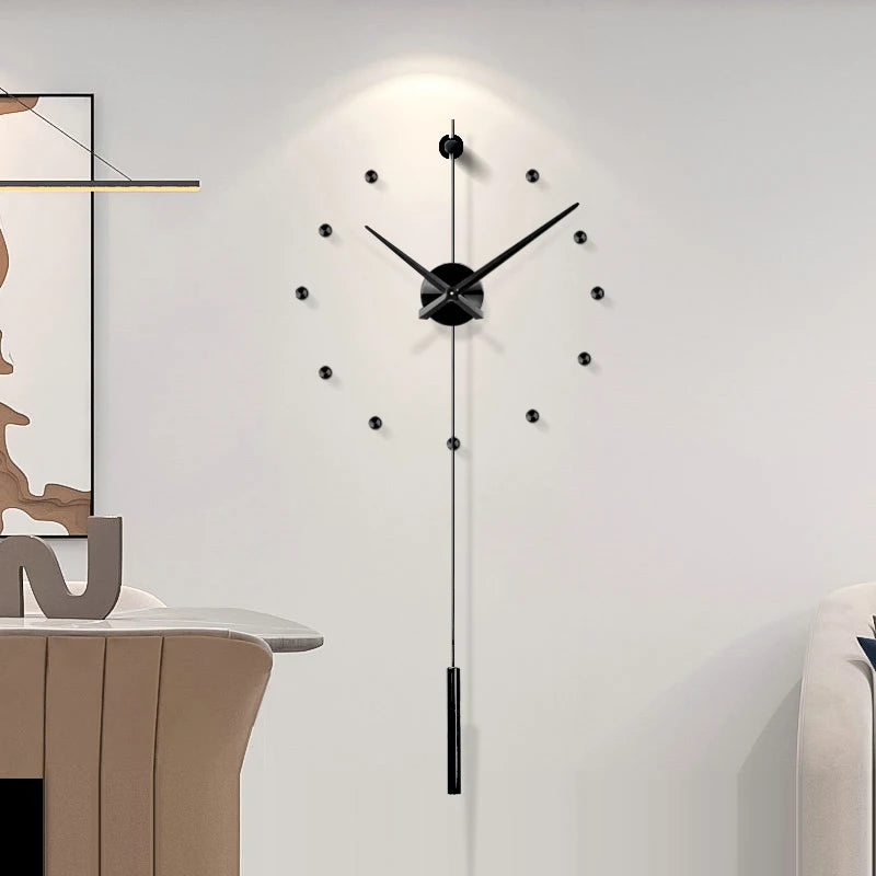horloge murale moderne or noir minimaliste quartz aiguilles métal miroir adhésif 12 marques heures