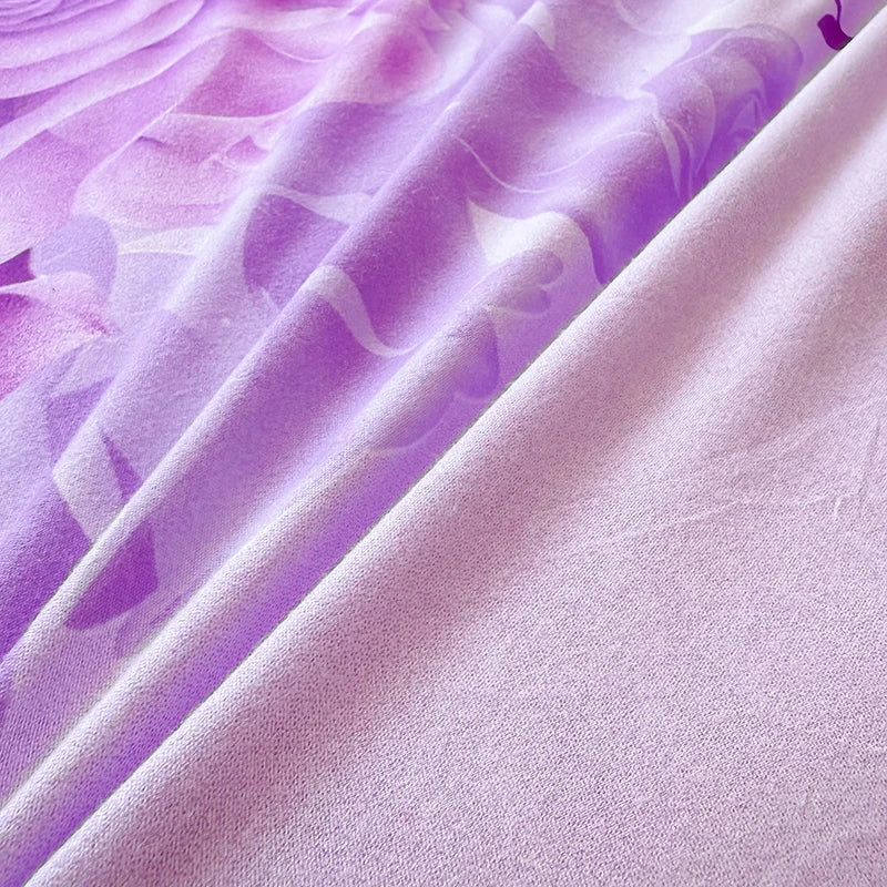 ensemble literie violet clair roses imprimées housse couette taies d'oreiller zippées moderne lit 150x200cm