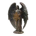 figurines anges ailes plumeuses bronze patiné symbolique épée serpent religieux spiritualité