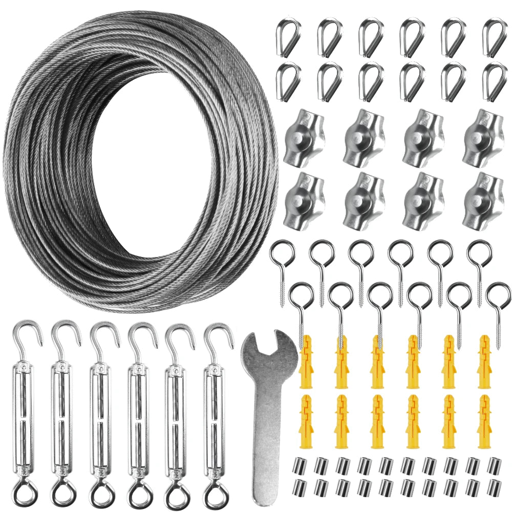 corde ressort argentée lisse industrielle fixations clous expansibles inoxydables jardin plantation abri