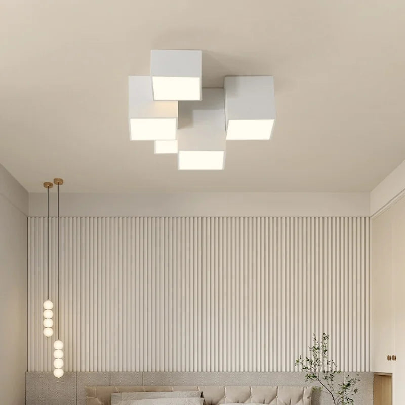 plafonnier moderne minimaliste blanc noir cubique géométrique LED salon chambre étude