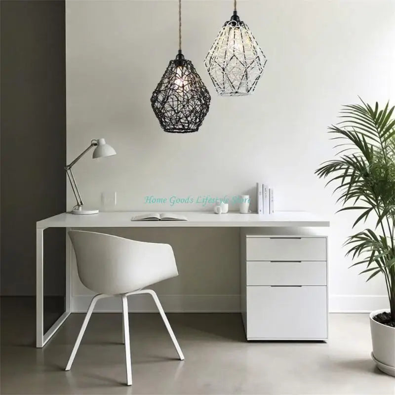 lampe suspendue tressée noir blanc moderne rustique abat jour plafonnier couvercle éclairage déco