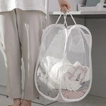 paniers linge pliables blanc noir maille minimaliste moderne poches filetintérieur ajouré
