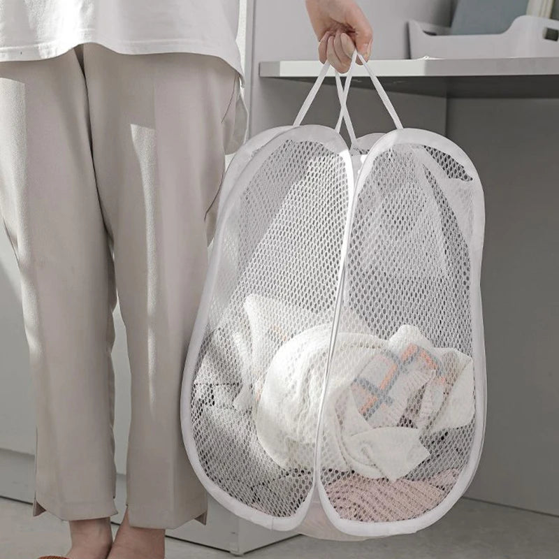 paniers linge pliables blanc noir maille minimaliste moderne poches filetintérieur ajouré