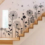 sticker mural fleur noire minimaliste moderne adhésif salon chambre décoration intérieure 105cm 62cm pièces