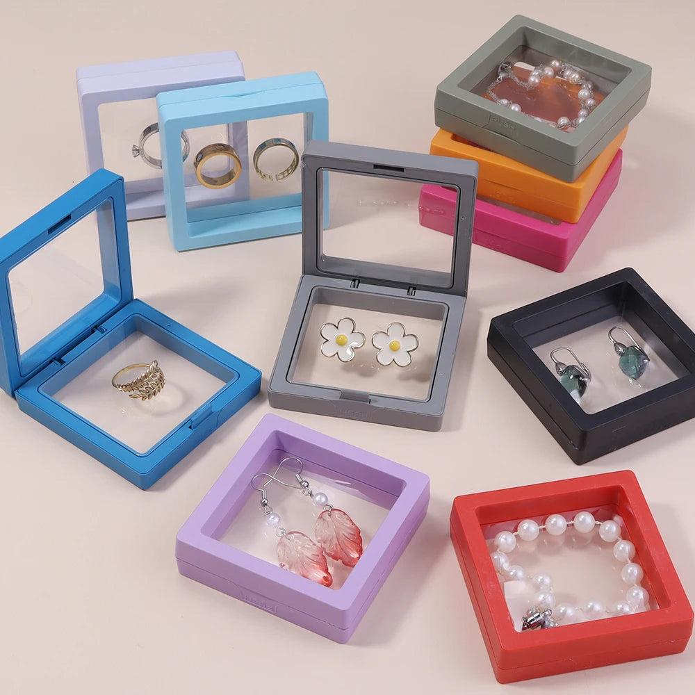 boîte rangement bijoux transparente carrée portable boucles d'oreilles colliers bagues