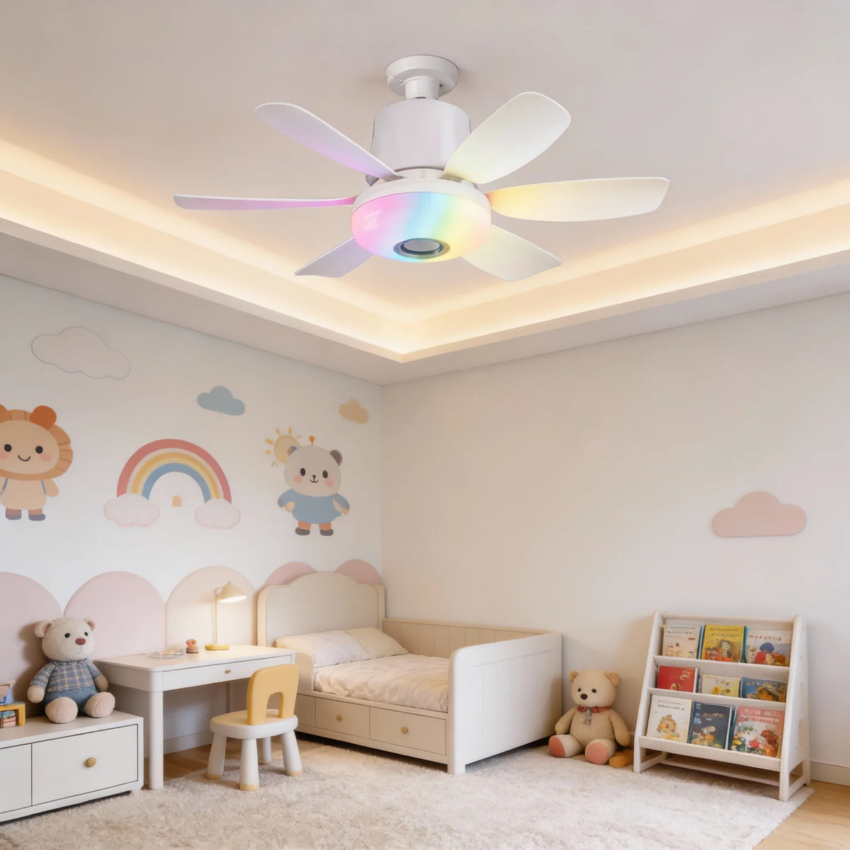 ventilateur led couleurs changeantes bluetooth télécommande moderne arc ciel éclairage chambre musique