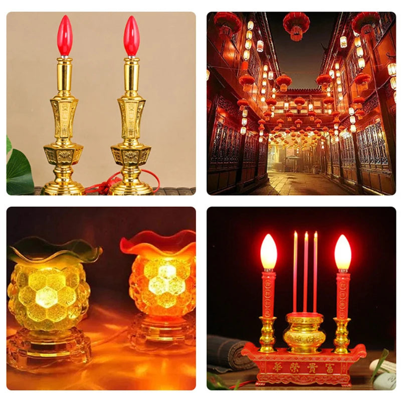 ampoules led décoratives rouge modernes vis e14 quatre diodes jaunes quatre ampoules