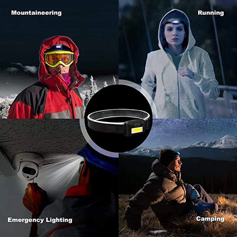 lampe frontale led cob modes étanche noir bleu rouge flash camping