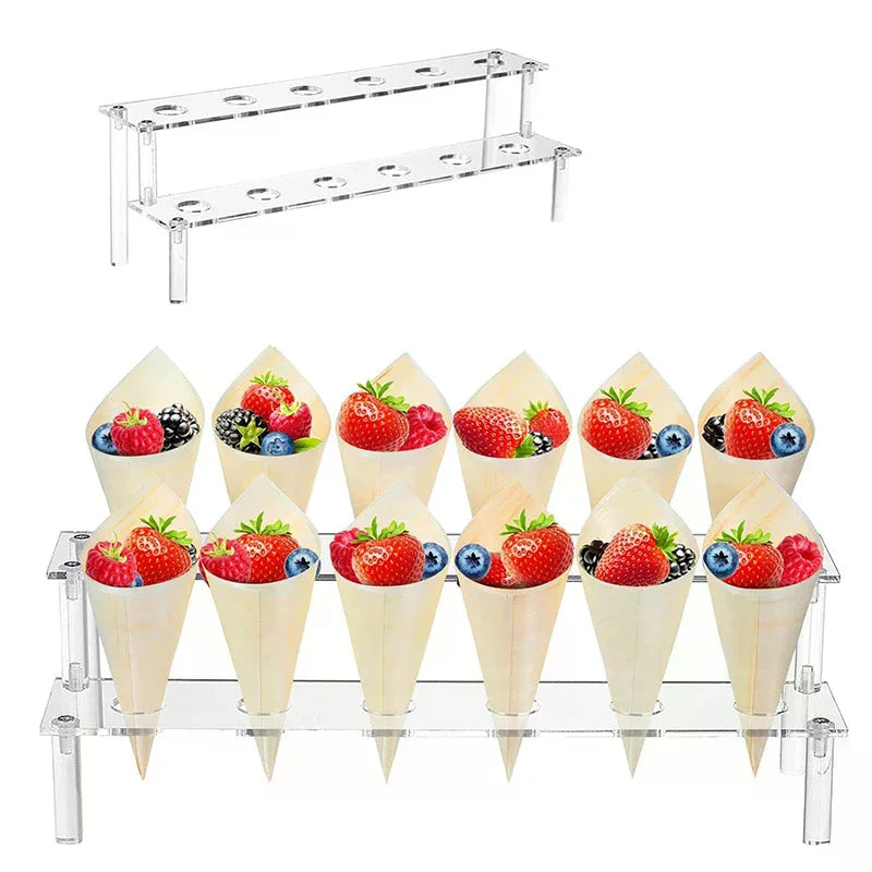 présentoir moderne transparent multi niveaux cônes granuleux fruits glace événementiel