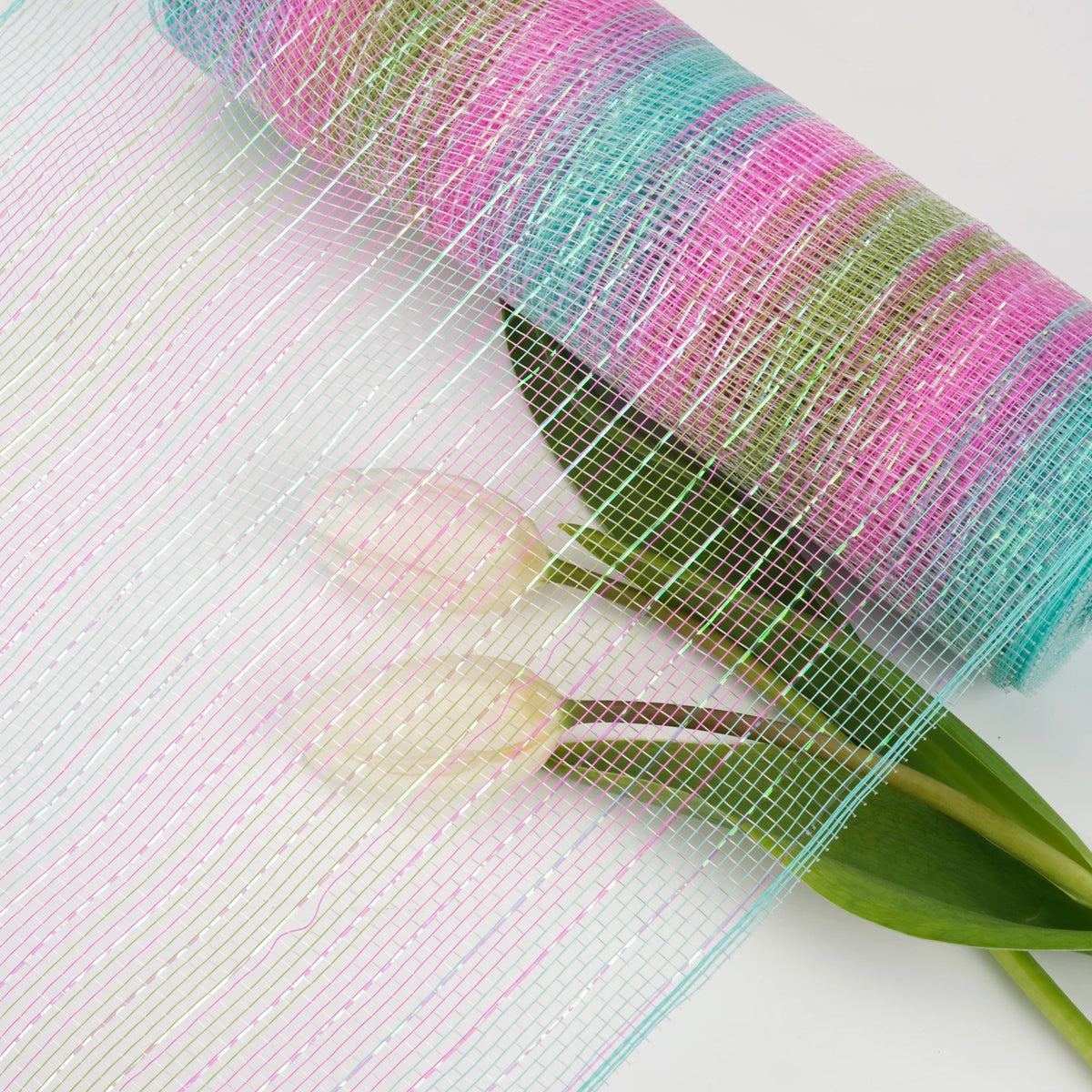 ruban filet polyester rose vert bleu moderne brillant 10 pouces large 10 yards longueur