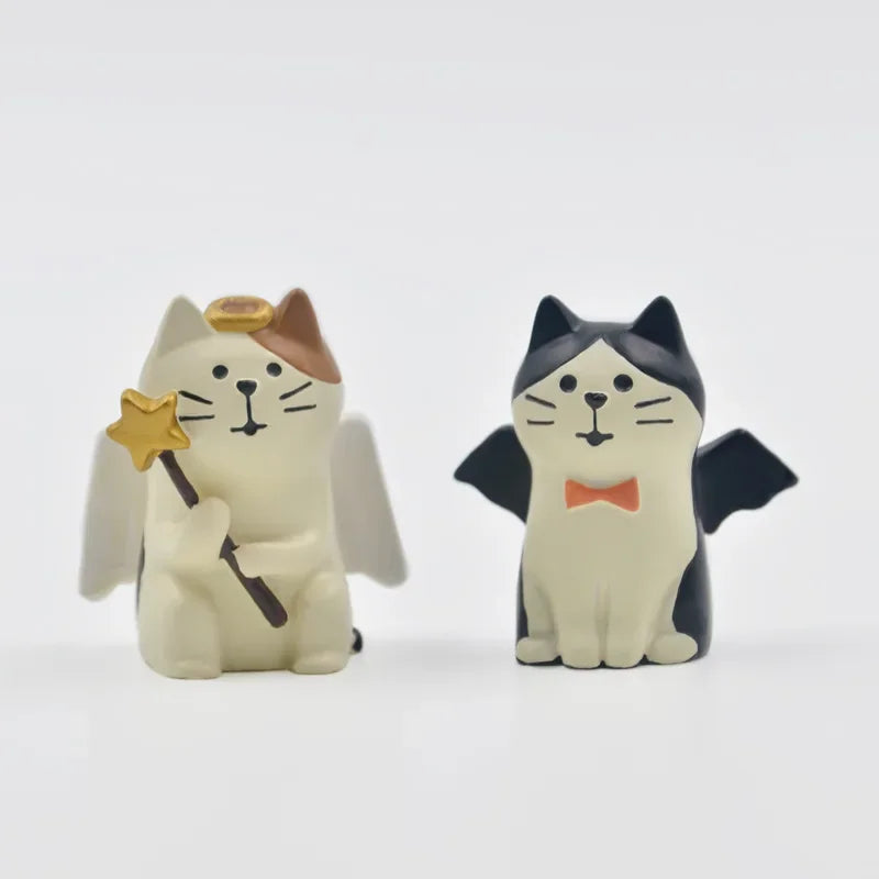 statuettes chats cartoon ailes blancs noirs decoration maison jardin collection erotique